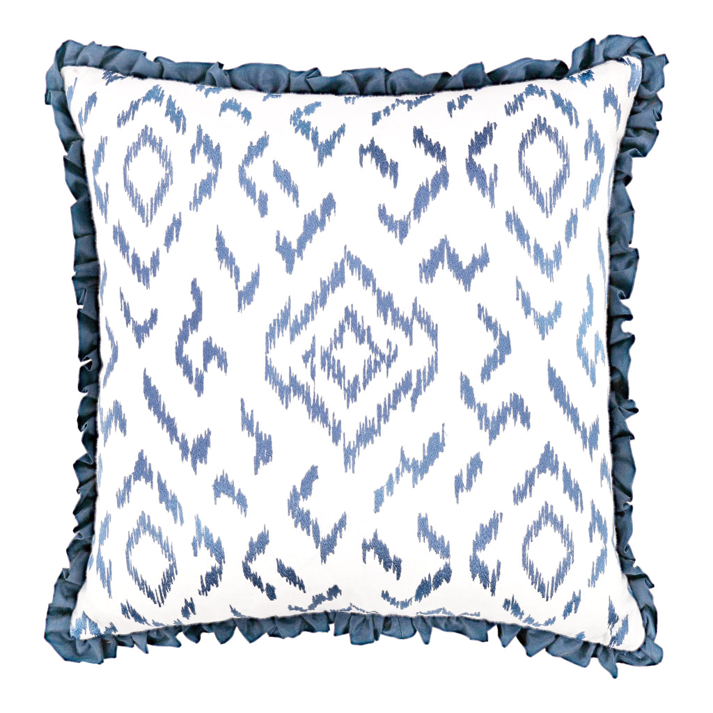 Folly 55cm Geometric Embroidered Cotton Cushion Cornflower Villa Nova