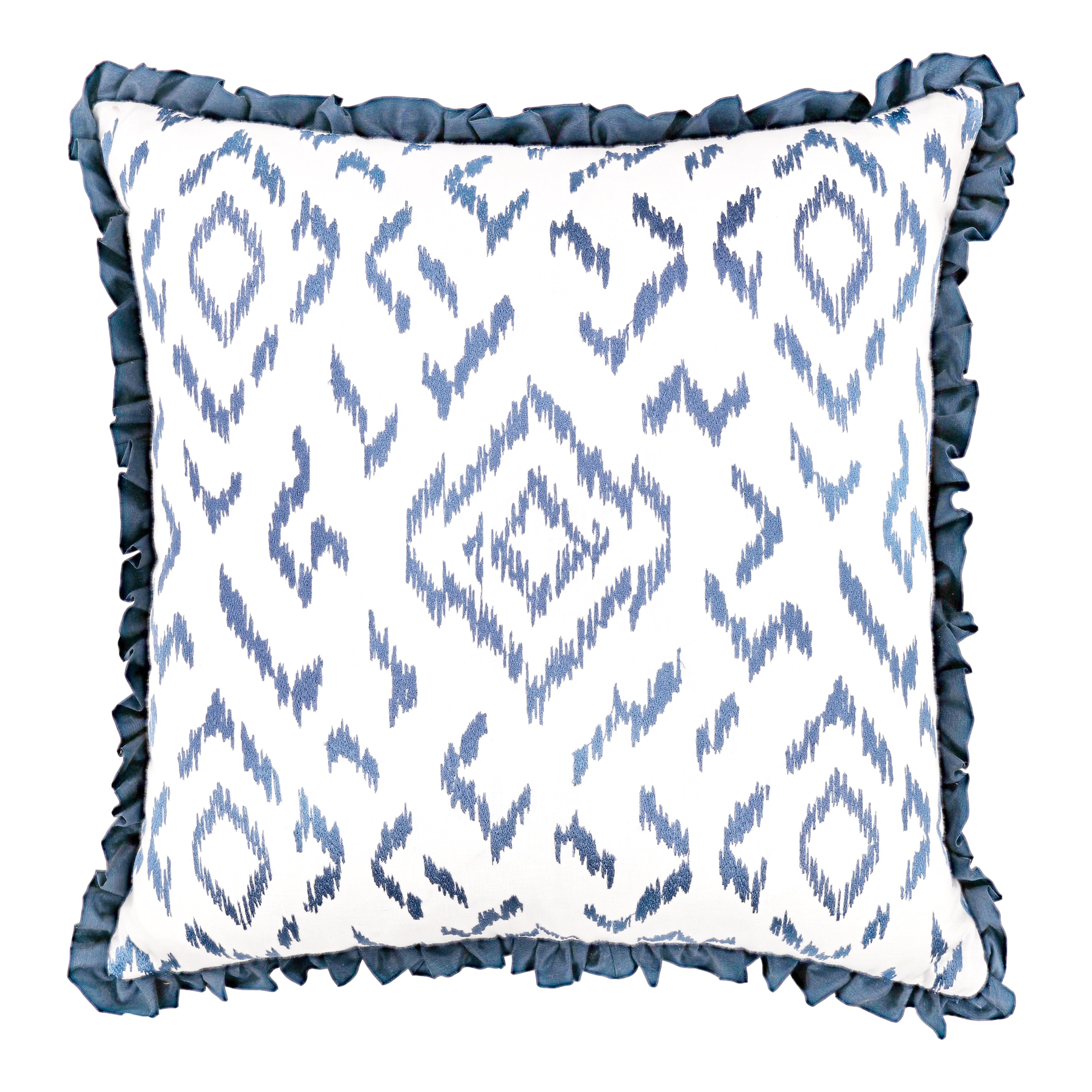 Folly 55cm Geometric Embroidered Cotton Cushion Cornflower Villa Nova