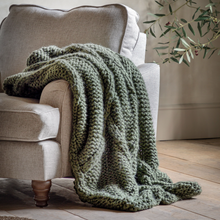 Load image into Gallery viewer, Cable Knit Diamond Throw Olive
