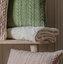 Load image into Gallery viewer, Chenille Knit Cable Throw Cream
