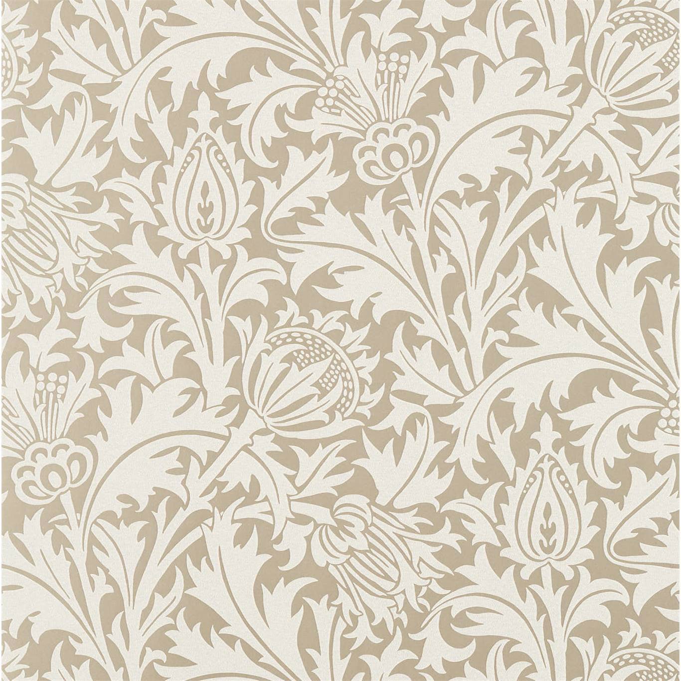 Morris & Co Pure Thistle Gilver Neutral Beaded Floral Wallcovering