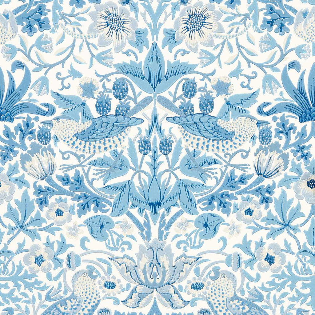 Morris & Co Simply Strawberry Theif Woad Blue Floral Bird Wallcovering