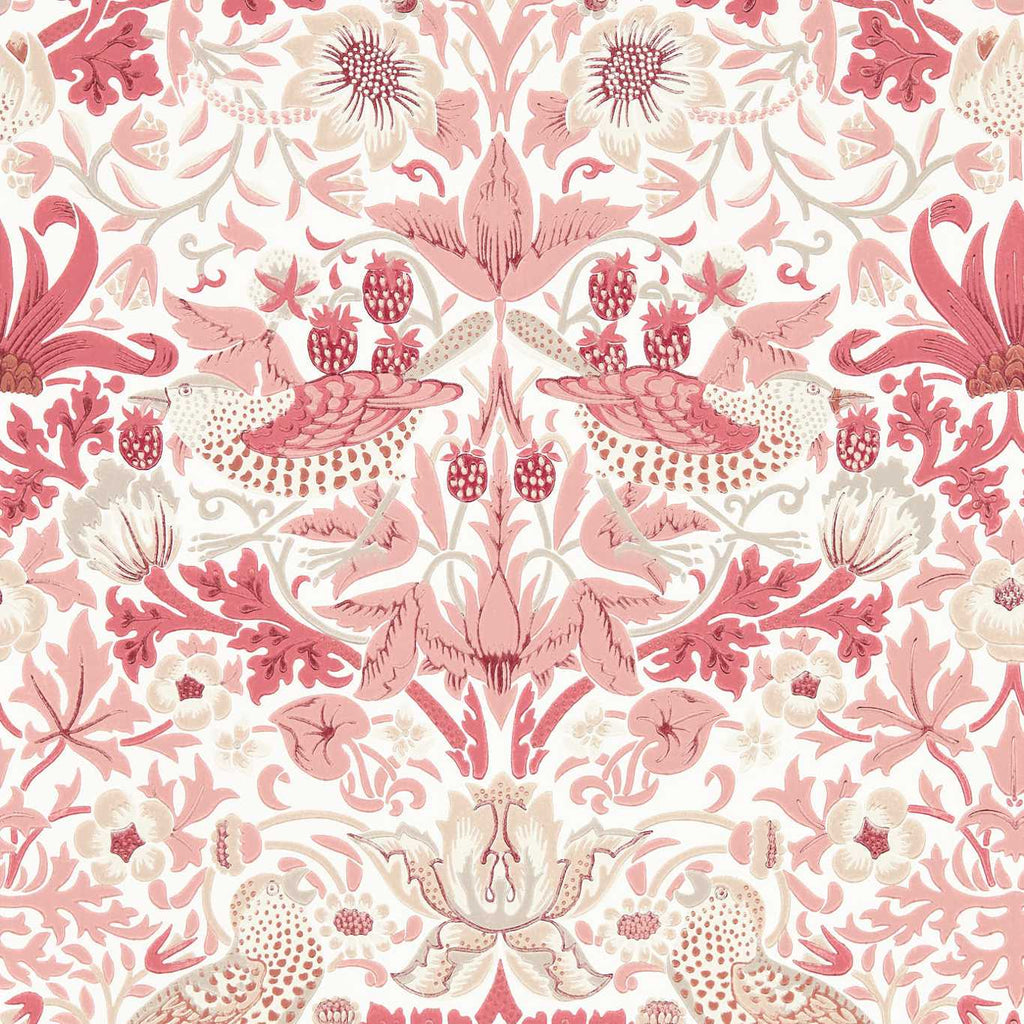 Morris & Co Simply Strawberry Theif Madder Pink Floral Bird Wallcovering