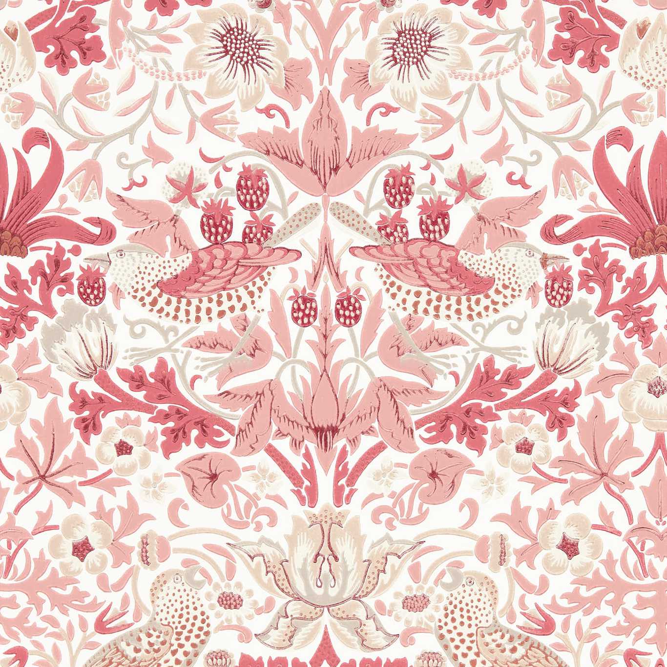 Morris & Co Simply Strawberry Theif Madder Pink Floral Bird Wallcovering