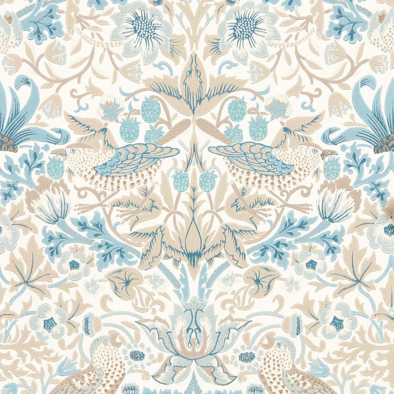 Morris & Co Simply Strawberry Theif Slate Vellum Blue Floral Bird Wallcovering