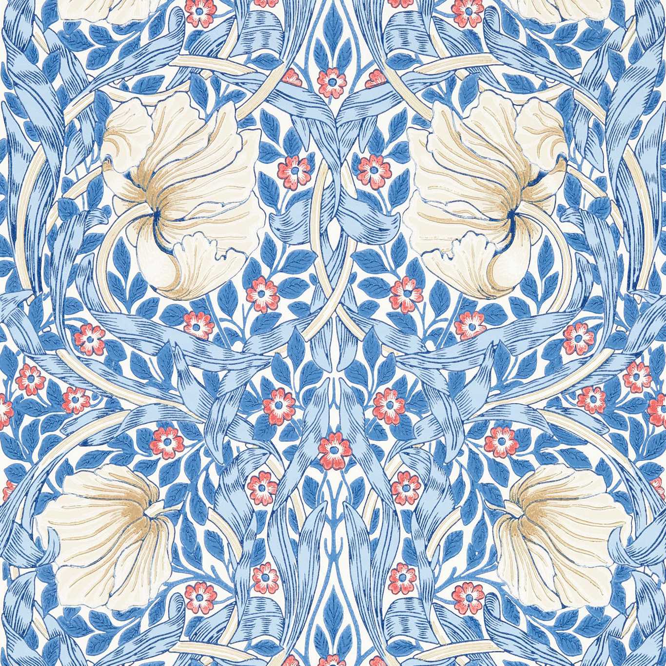 Morris & Co Pimpernel Woad Blue Floral Wallcovering