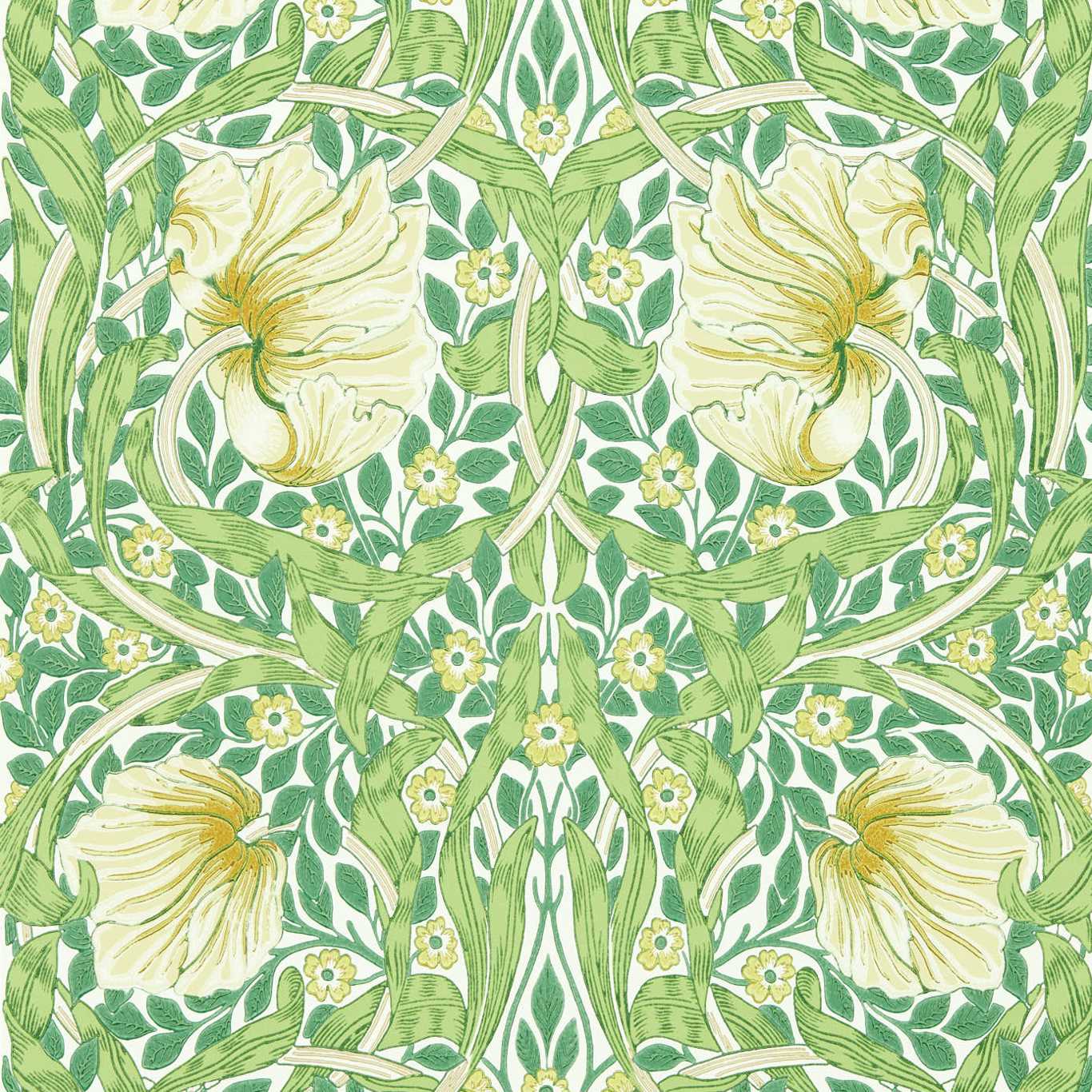 Morris & Co Pimpernel Weld Leaf Green Floral Wallcovering
