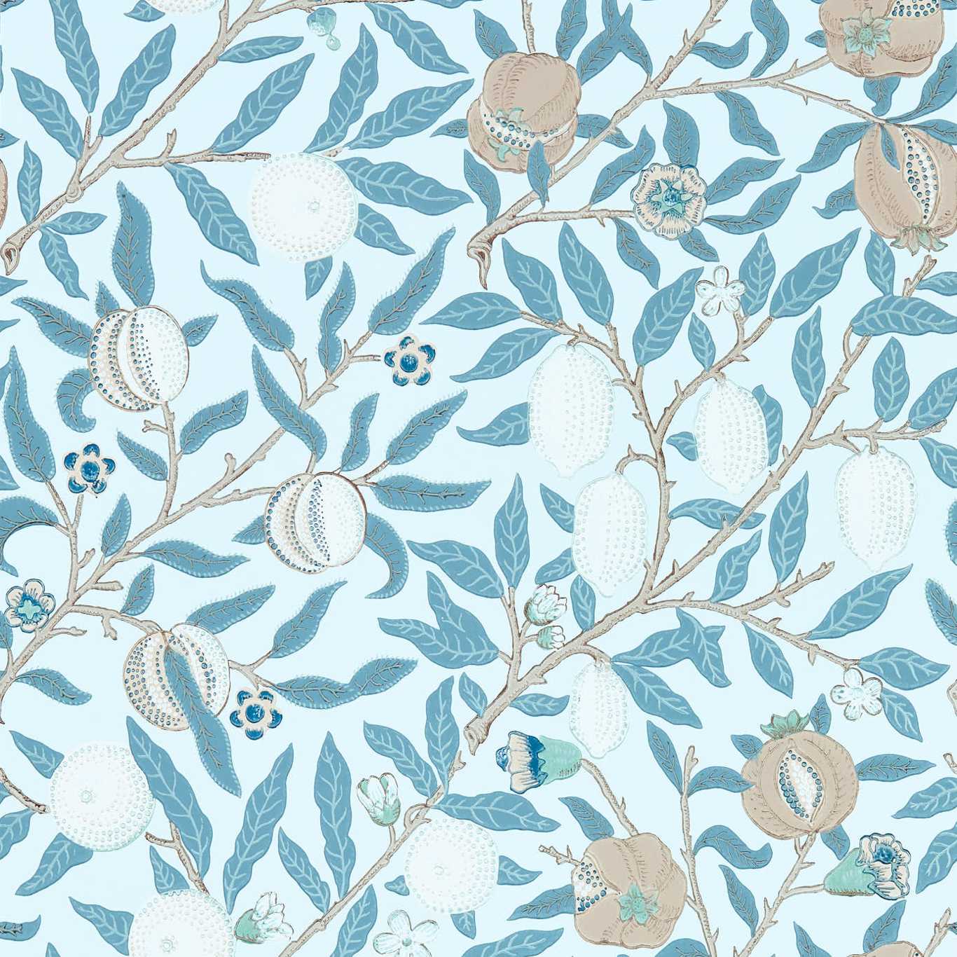 Morris & Co Fruit Slate Vellum Blue Floral Wallcovering