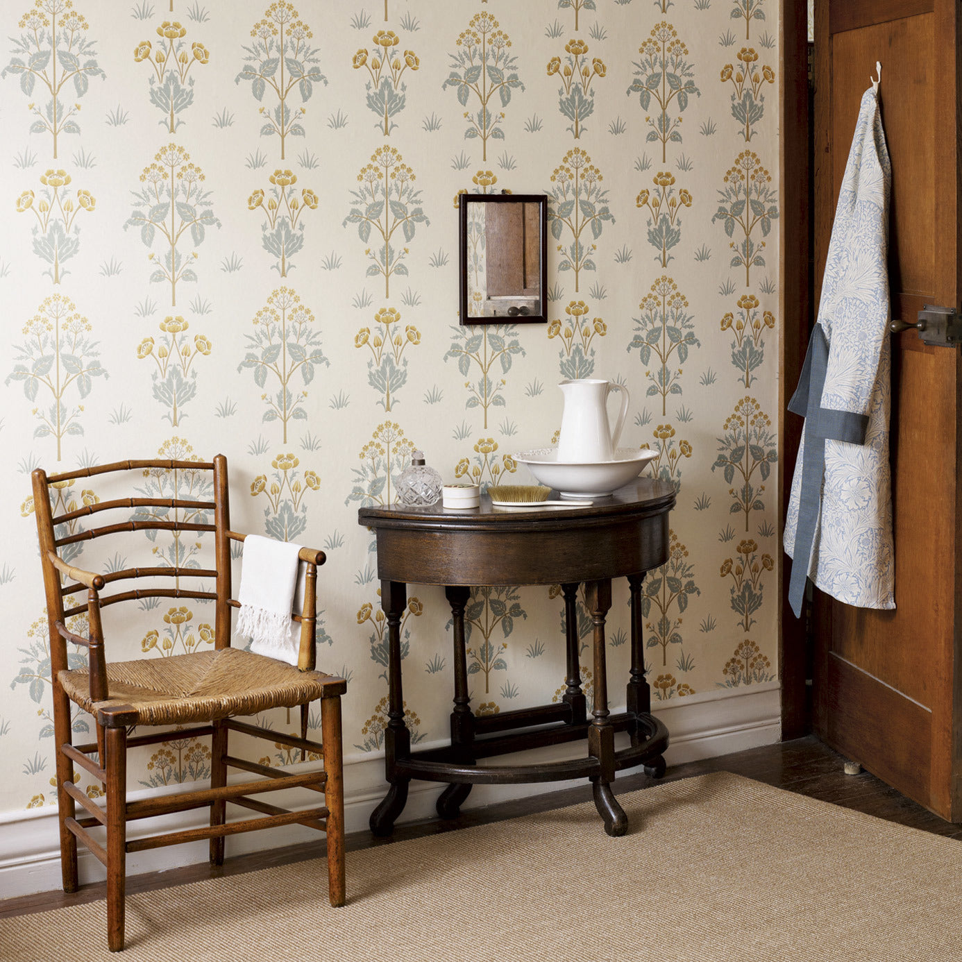 Morris & Co Meadow Sweet Gold/Slate Floral Wallcovering