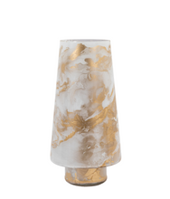 Load image into Gallery viewer, Marbled Hurricane Candle Holder White and Gold Marble Effect
