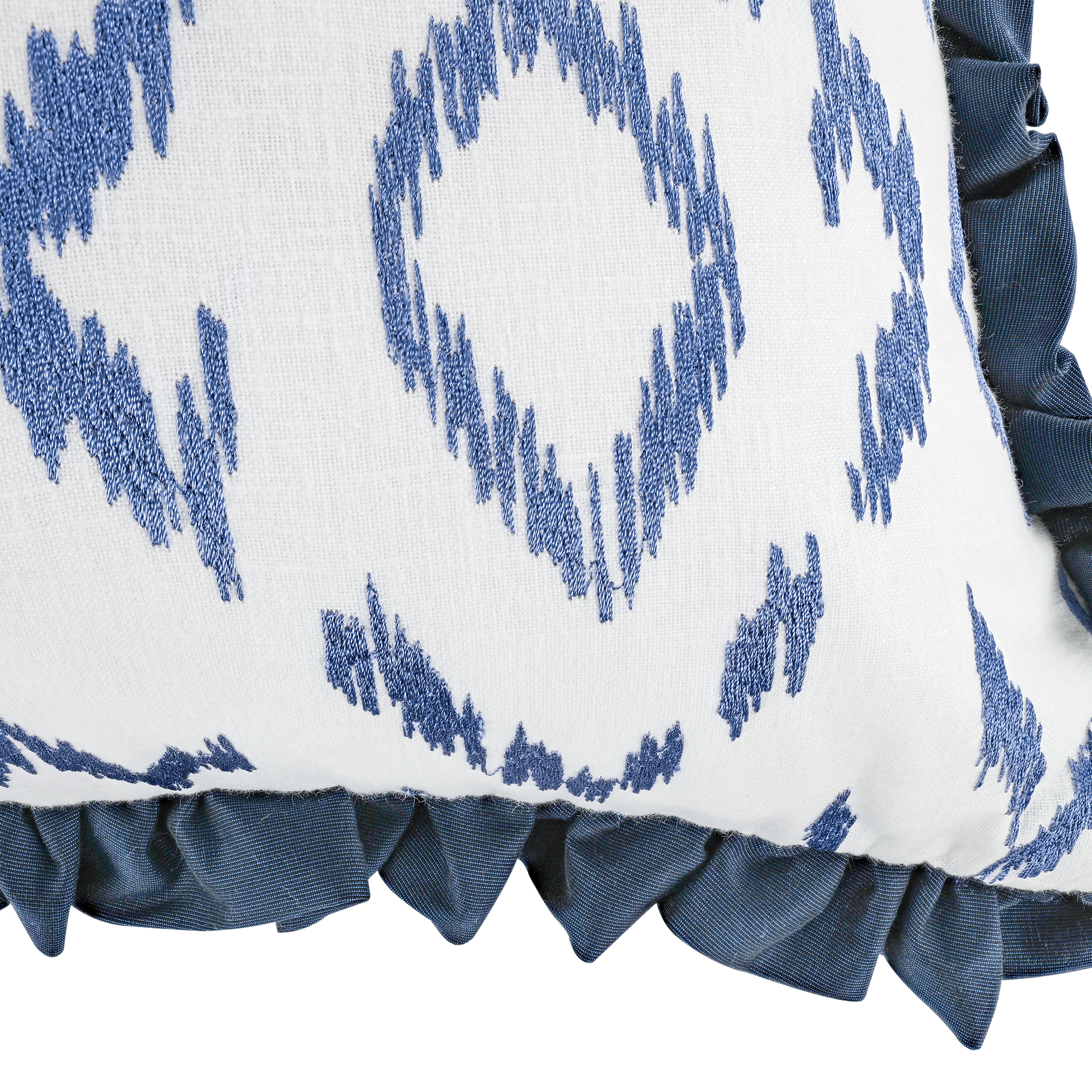 Folly 55cm Geometric Embroidered Cotton Cushion Cornflower Villa Nova