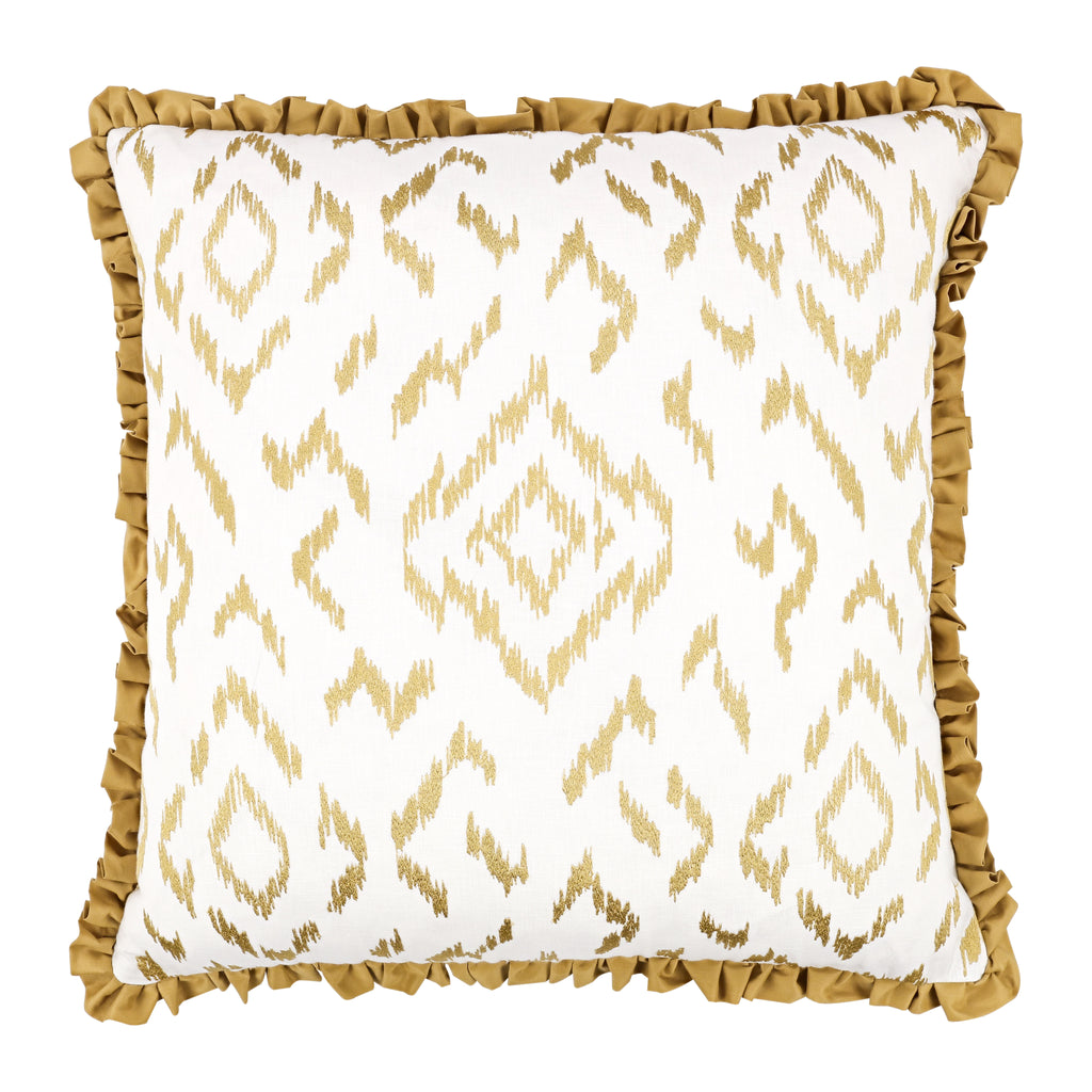 Folly 55cm Geometric Embroidered Cotton Cushion Husk Villa Nova