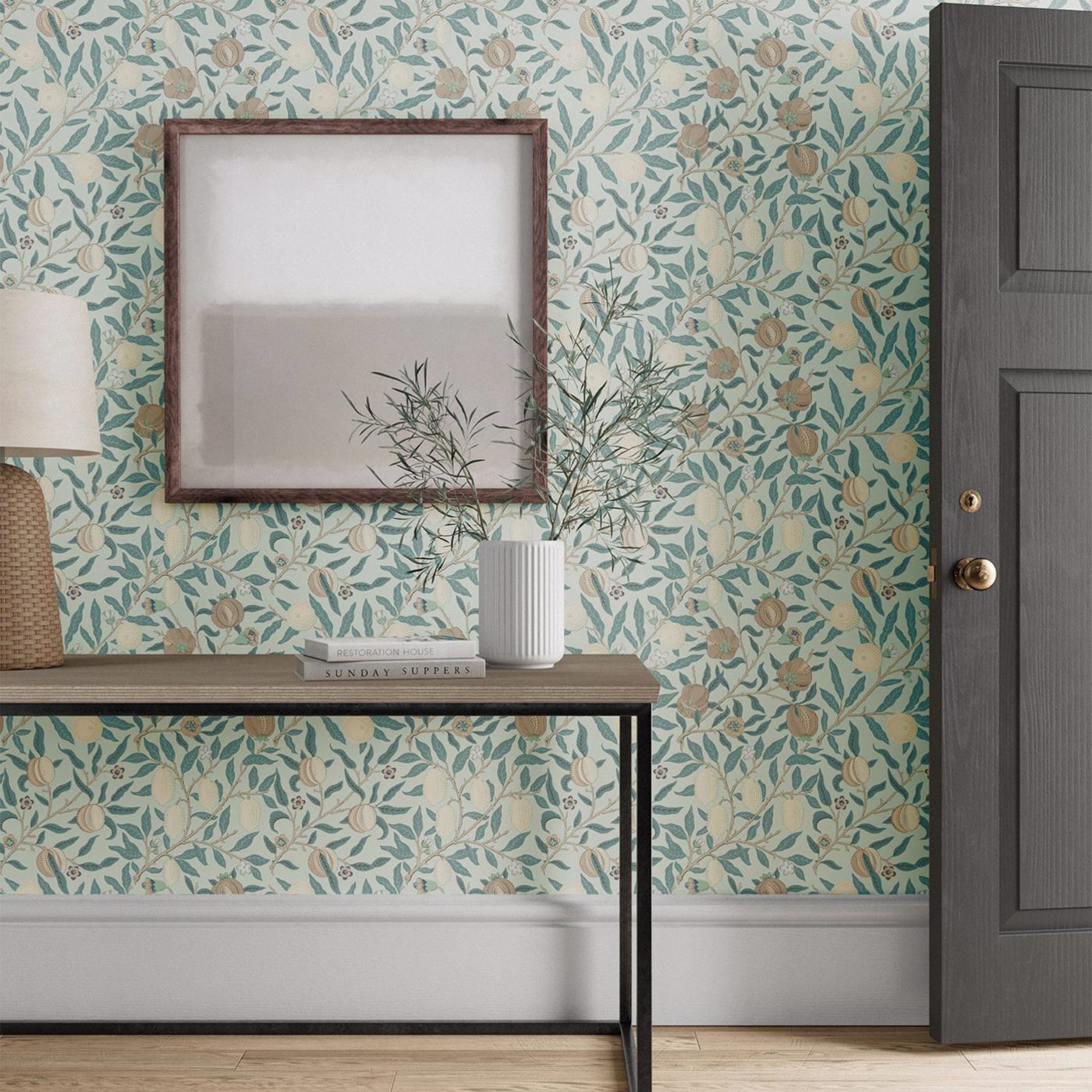 Morris & Co Fruit Slate Vellum Blue Floral Wallcovering
