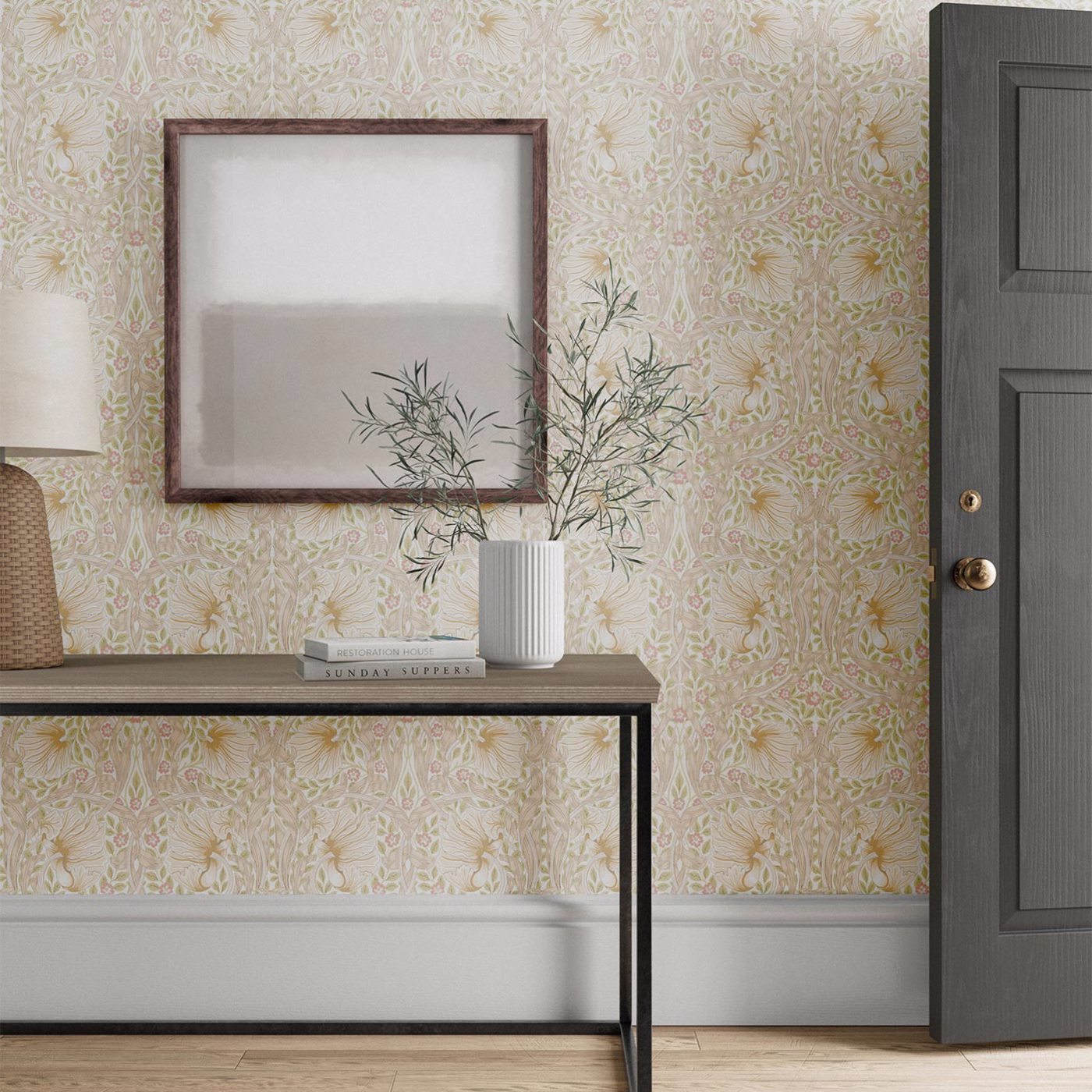 Morris & Co Pimpernel Cochineal Pink Floral Wallcovering