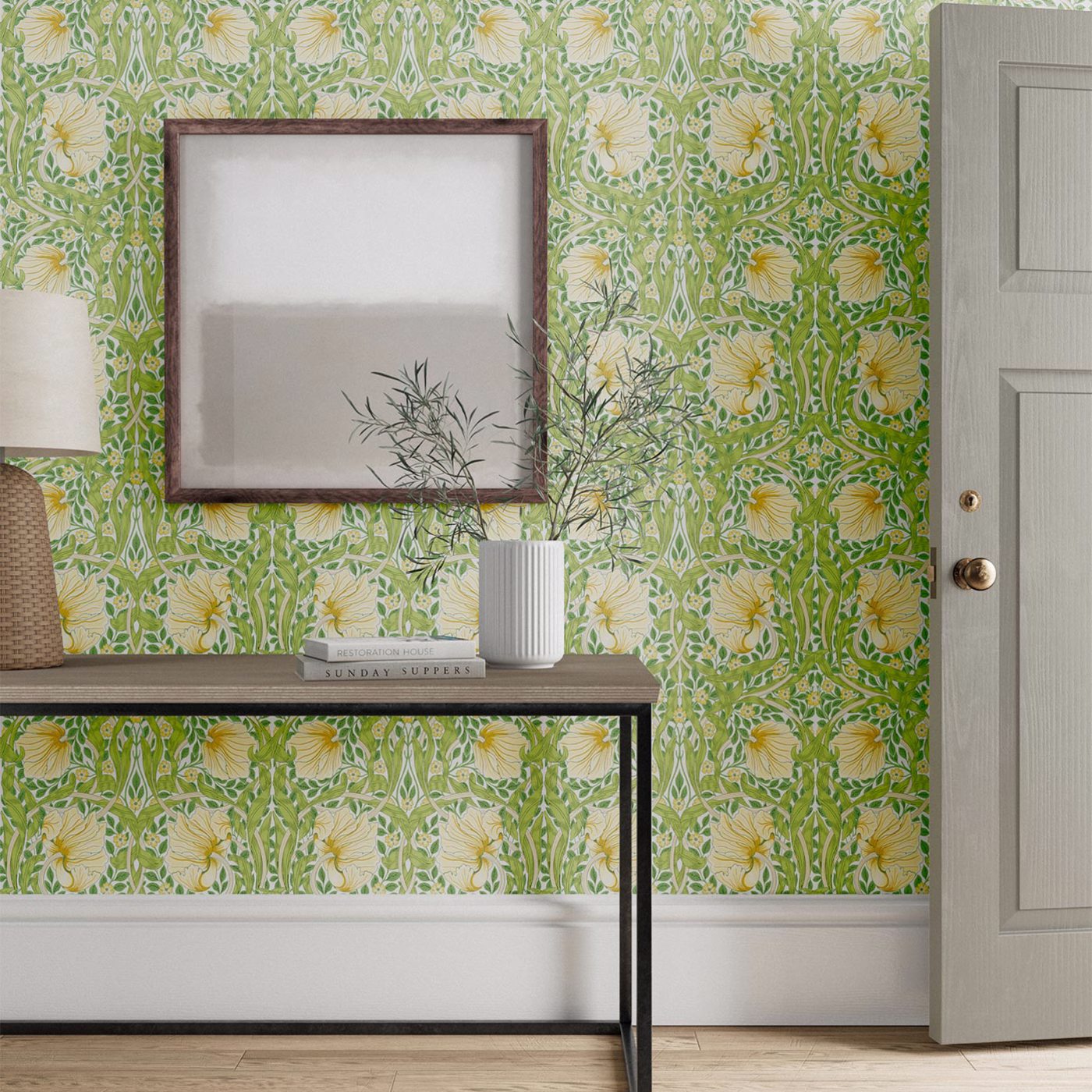 Morris & Co Pimpernel Weld Leaf Green Floral Wallcovering