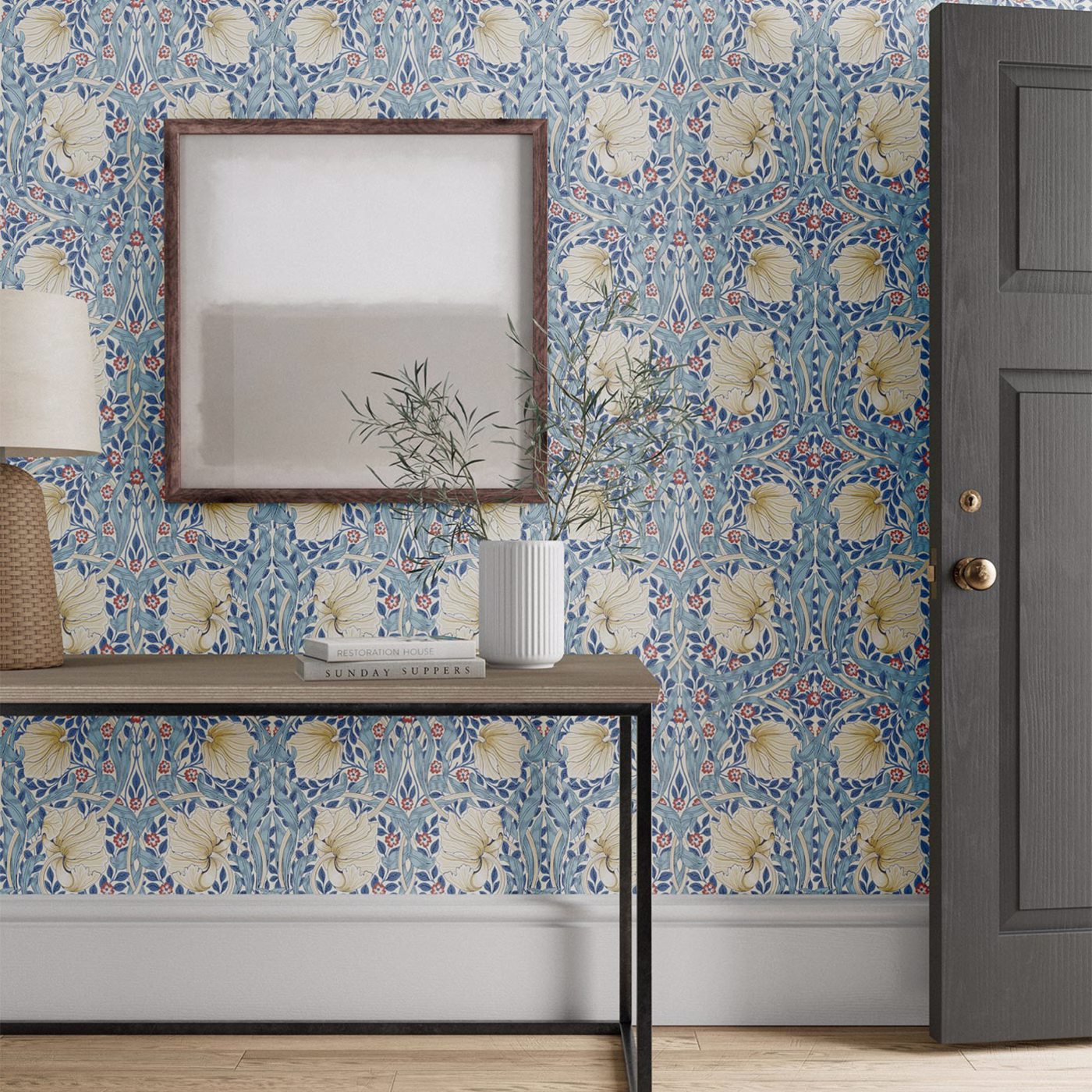 Morris & Co Pimpernel Woad Blue Floral Wallcovering